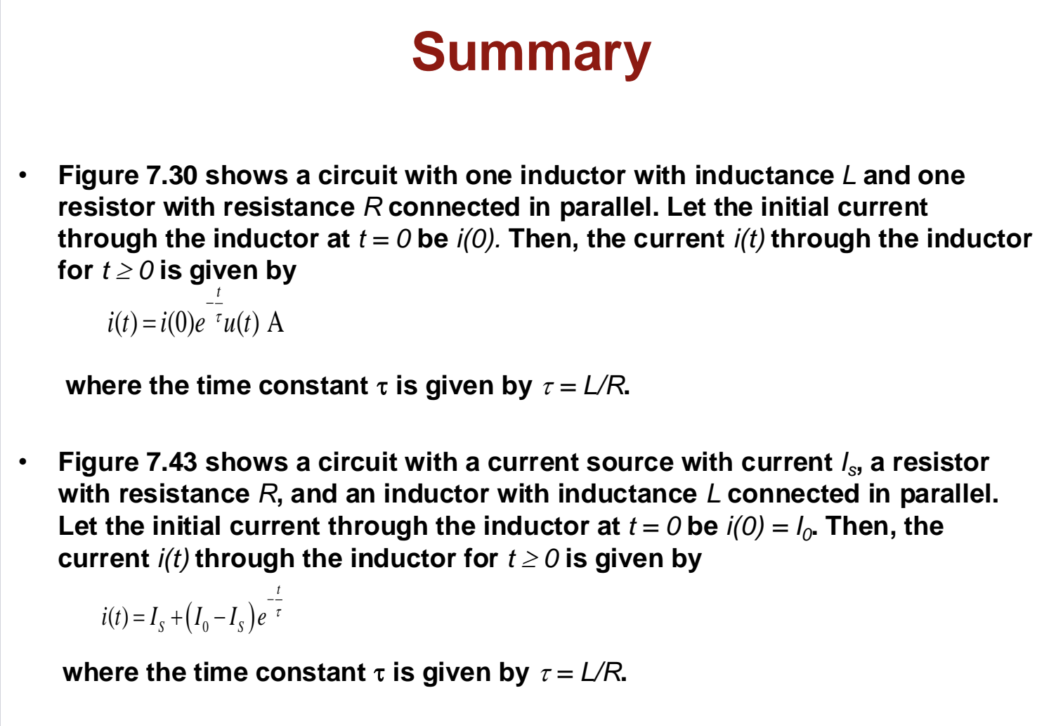 Summary of RL Circuit
